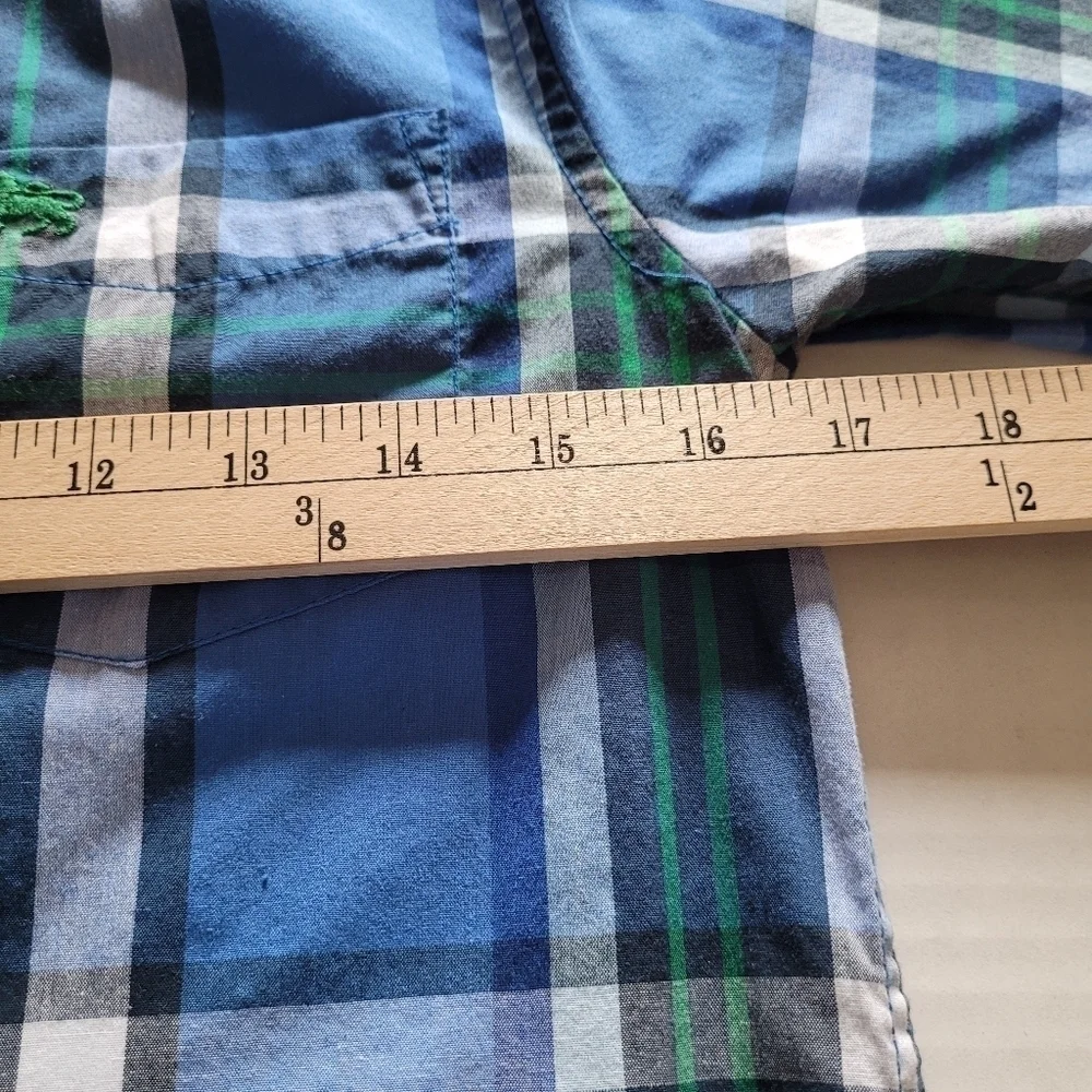 Old Navy Boys Long Sleeve Button Down Blue, Green, White Plaid Shirt Sz L